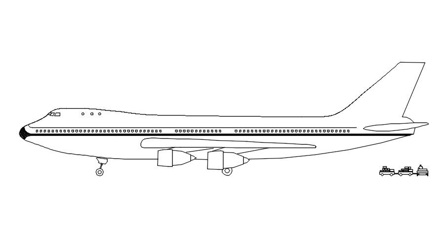 Sideview of an airplane block in AutoCAD, dwg file.