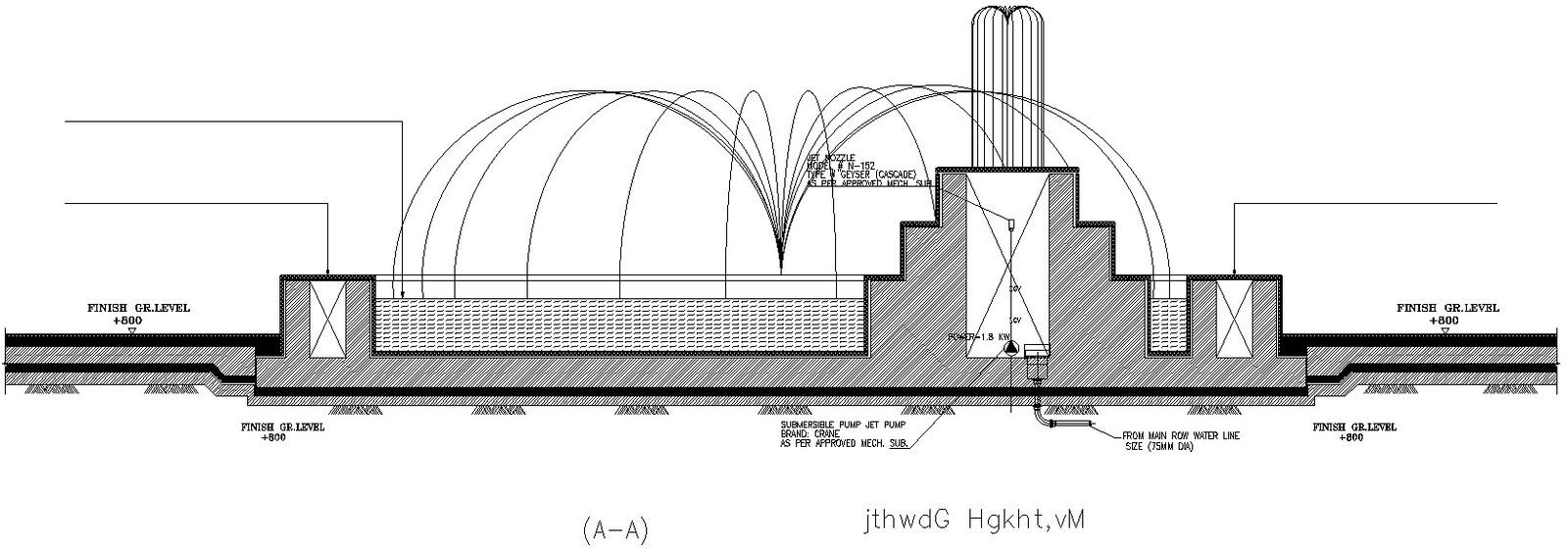 Side view of fountain details in AutoCAD 2D, CAD file, dwg file