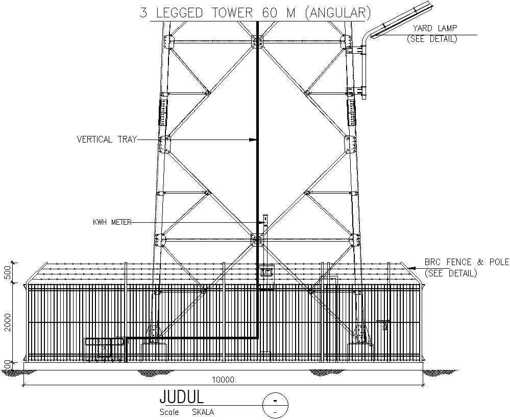 Side view of legged tower details Autocad file , cad drawing , dwg format
