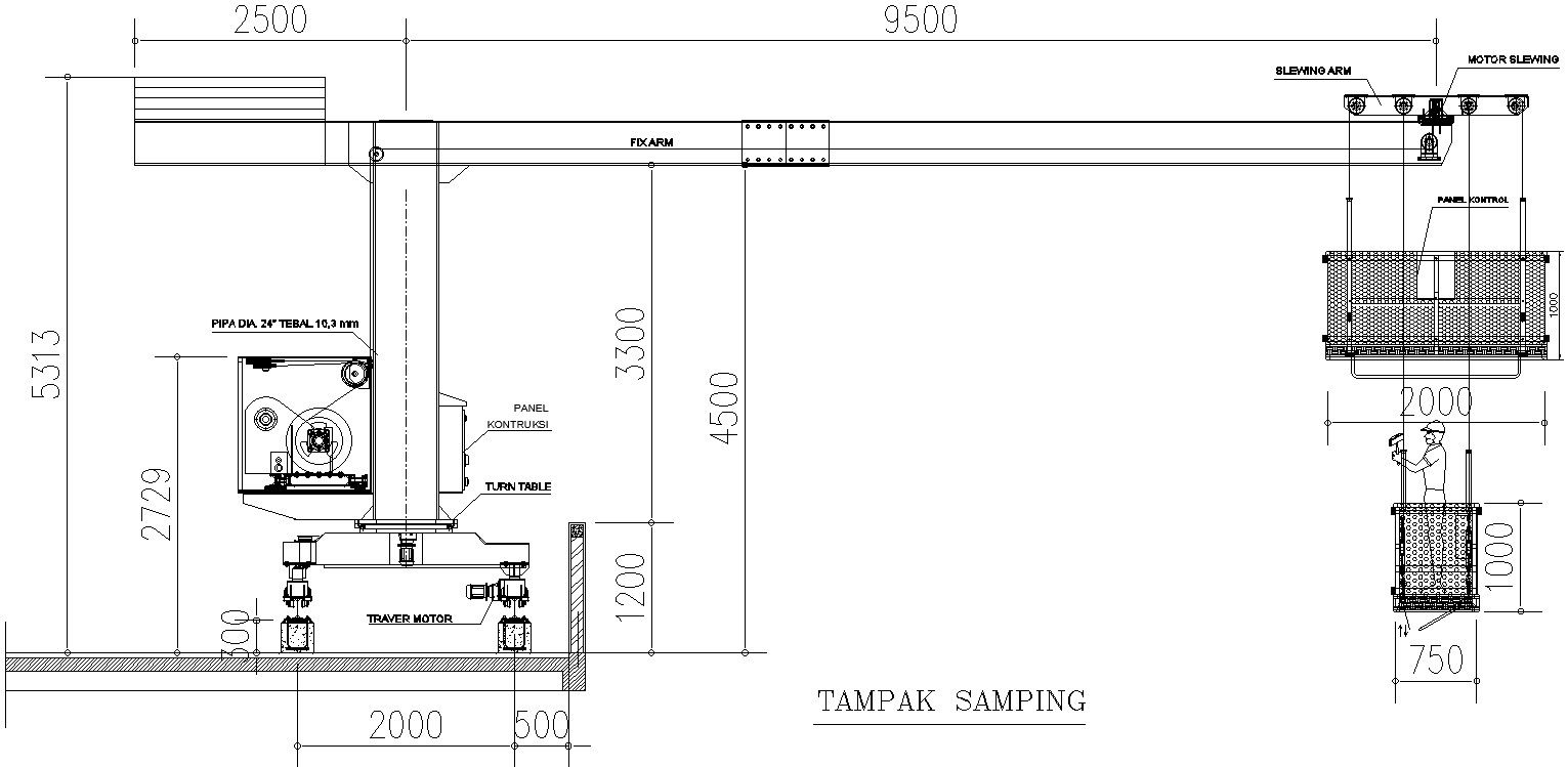 Side view of machine in Detail AutoCAD drawing, CAD file, dwg file