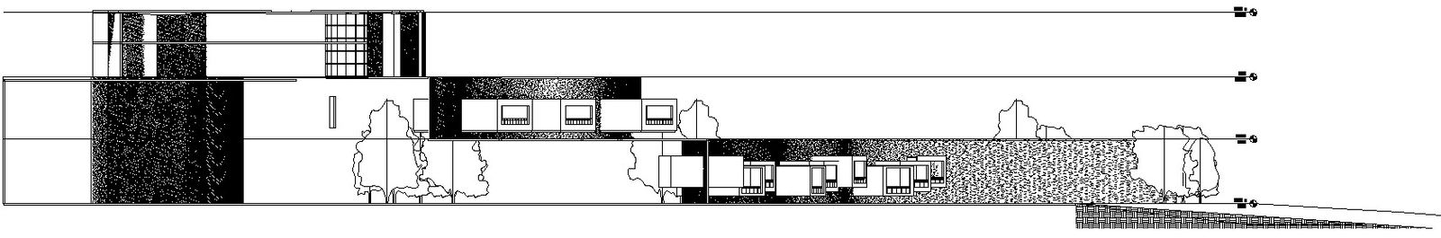 Side view of modern house with detail AutoCAD drawing