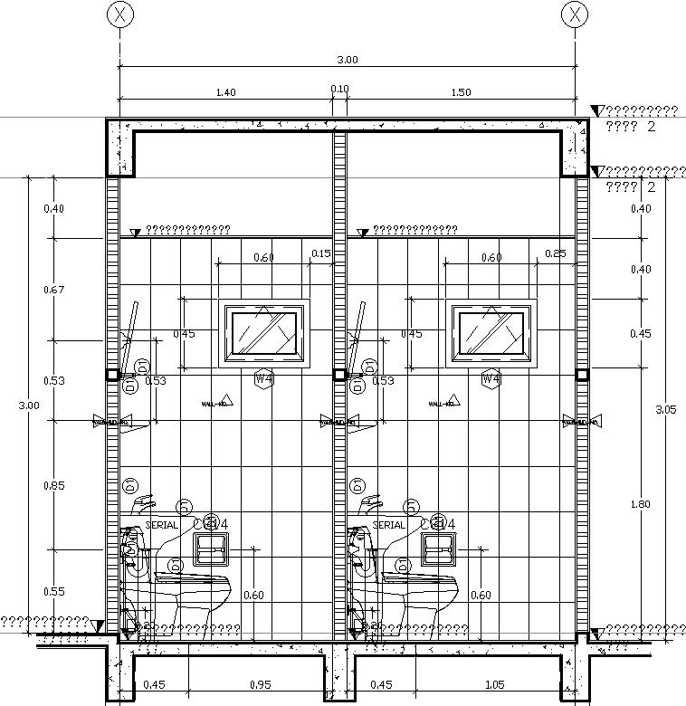 Side view of public washroom in detail AutoCAD drawing, dwg file, CAD file