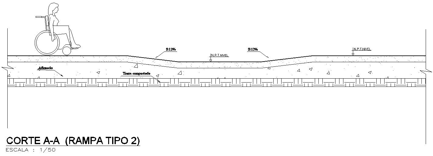 Side view of ramp with detail AutoCAD drawing, CAD file, dwg file