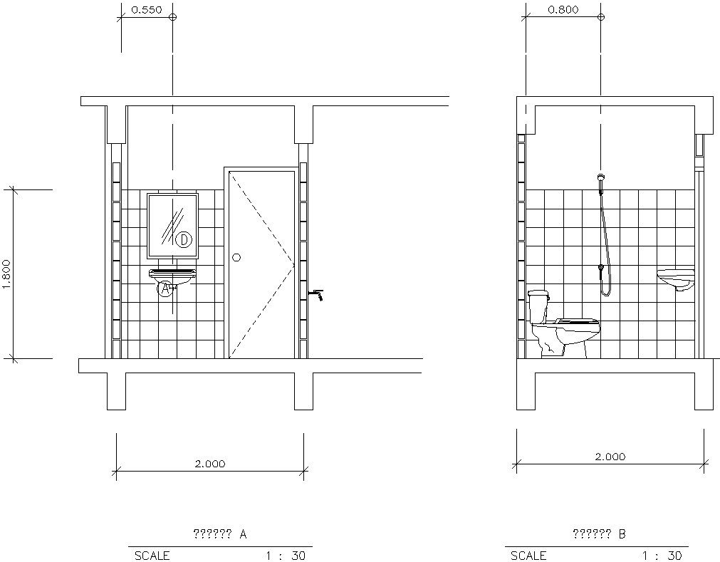 Side view of toilet-bathroom in detail AutoCAD drawing, CAD file, dwg file