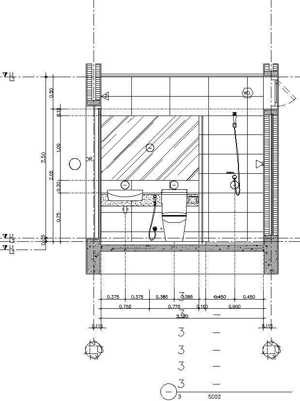 Side view of toilet with detailing