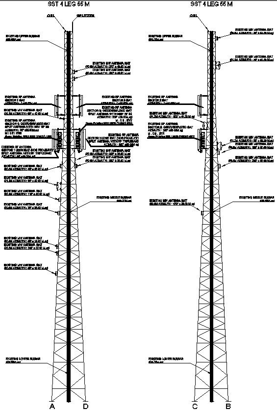 Side view of tower with detail AutoCAD drawing
