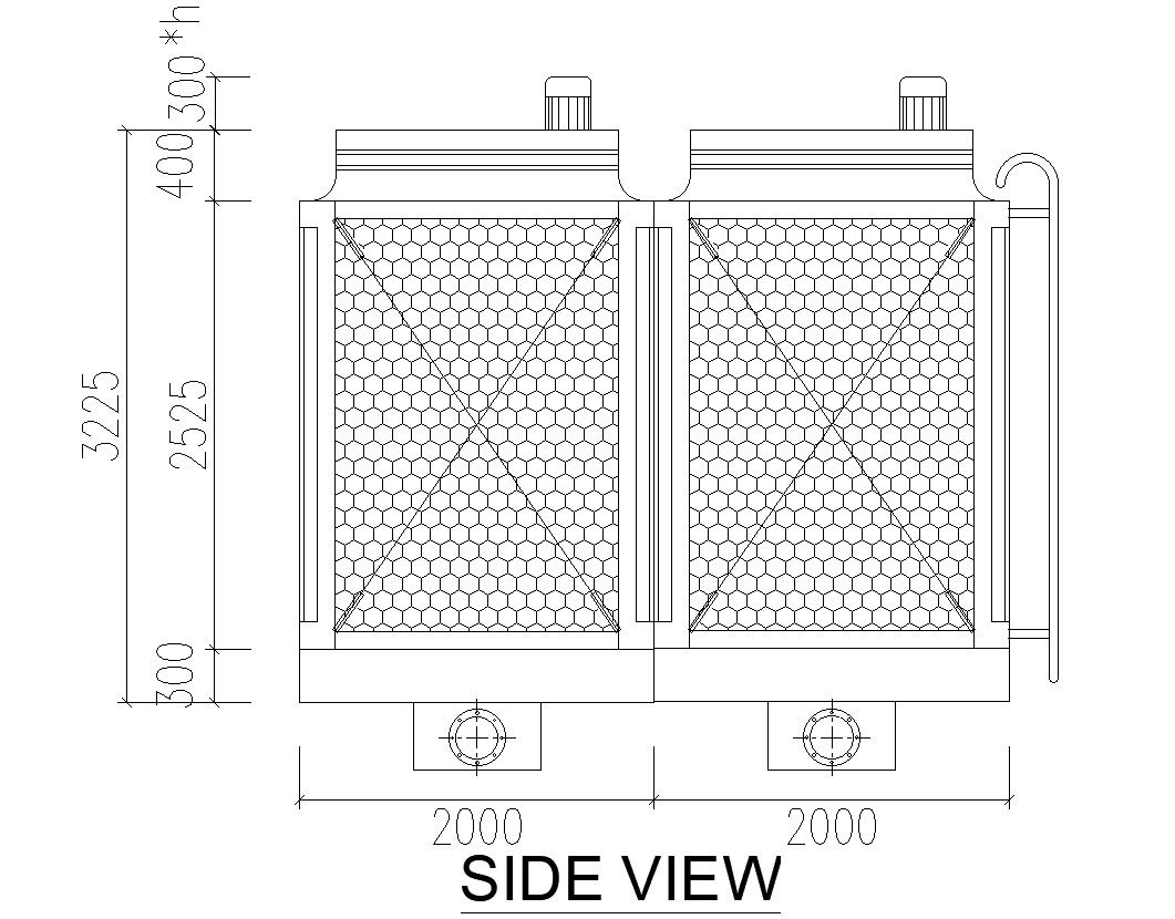 Side view of water sump in AutoCAD 2D drawing, CAD file, dwg file