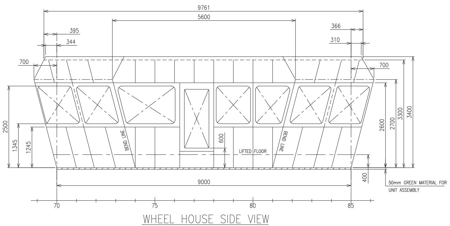Side view of wheel house details in AutoCAD, dwg file.