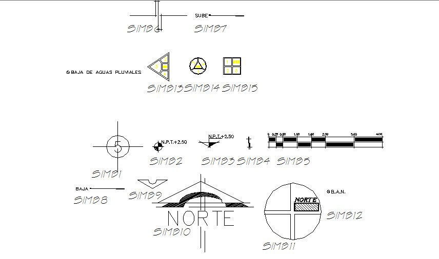 Sign and symbols blocks details of direction dwg file