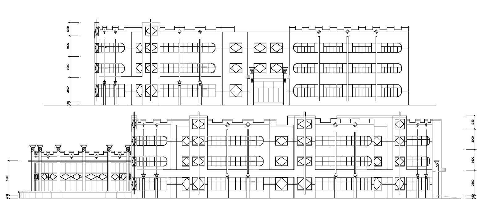 Simple Elevation Of Commercial Building CAD File Free