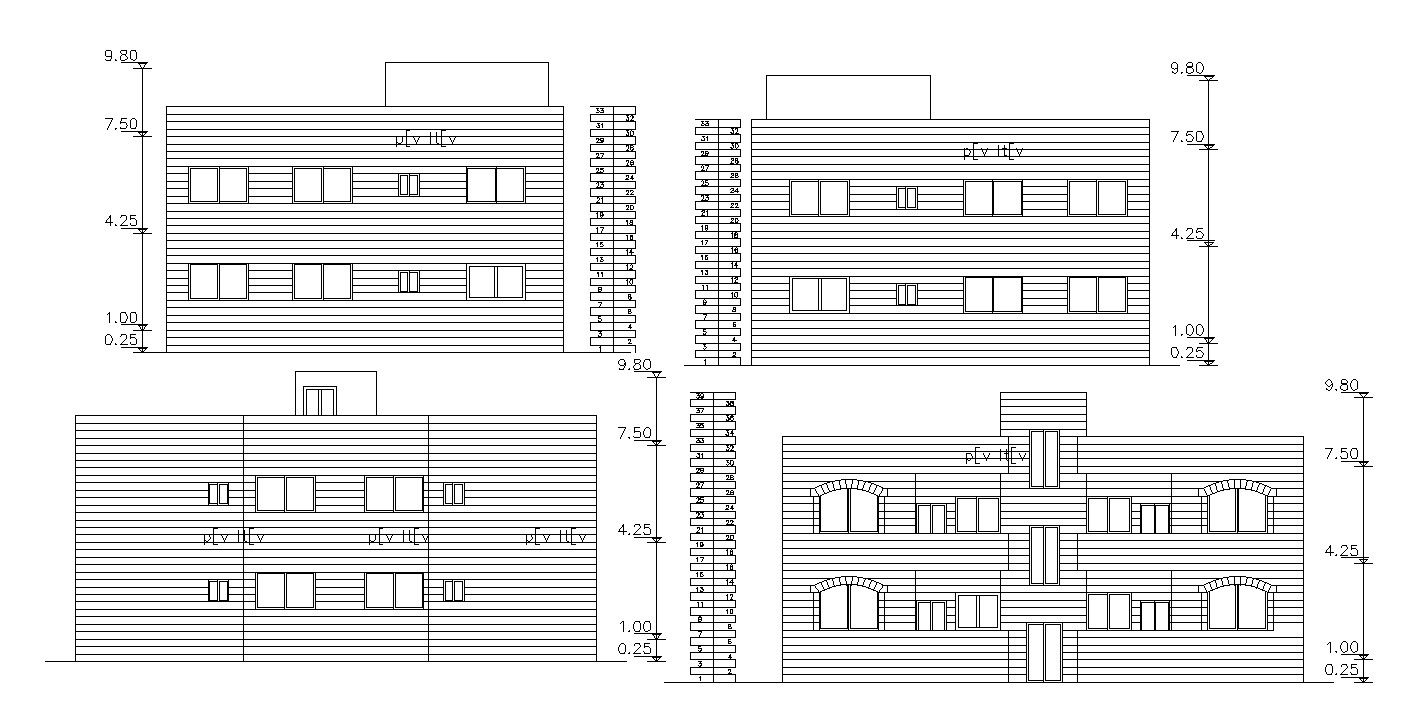 Simple Elevation Of House Bungalow AutoCAD Drawing