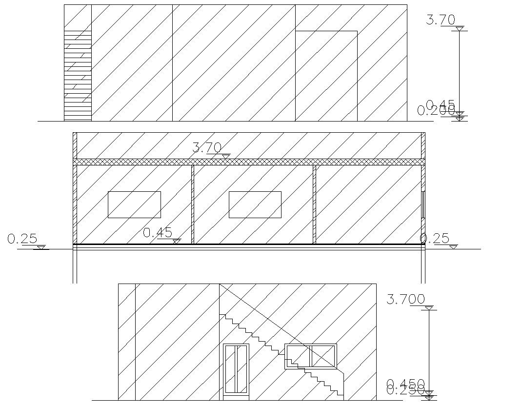 Simple Elevations And Section Of House Building Design CAD File