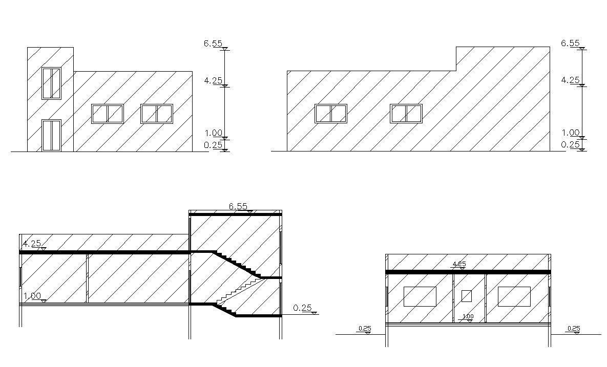 Simple Elevations And Sections Of House Design DWG File