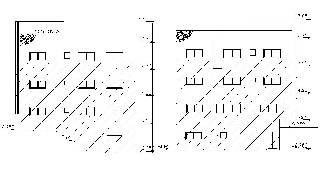 Simple Elevations Of Apartment Building Design AutoCAD File