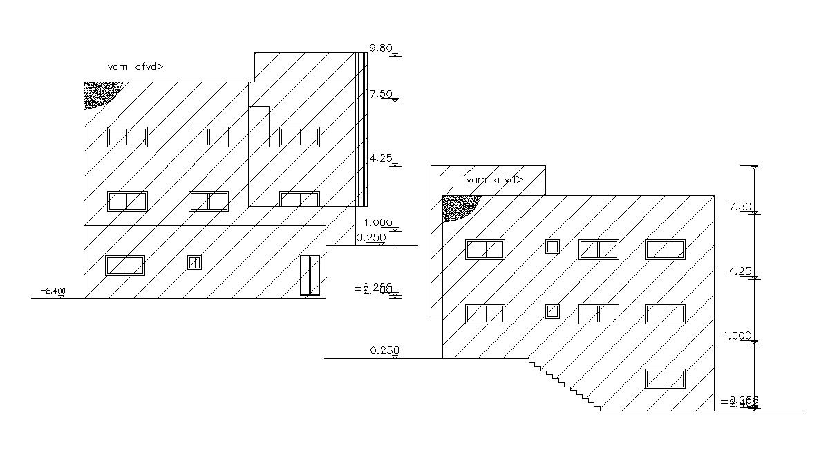 Simple Elevations Of Residential Building Design DWG File