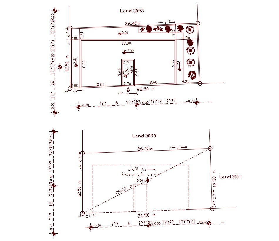 Simple Floor Plan With Landscaping Design Free DWG File