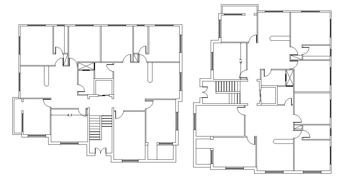 Simple Floors Plan Of Modern House Building DWG Drawing