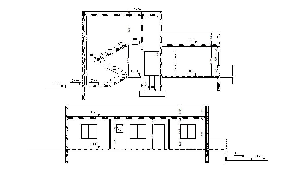 Simple House Building Section Drawing DWG