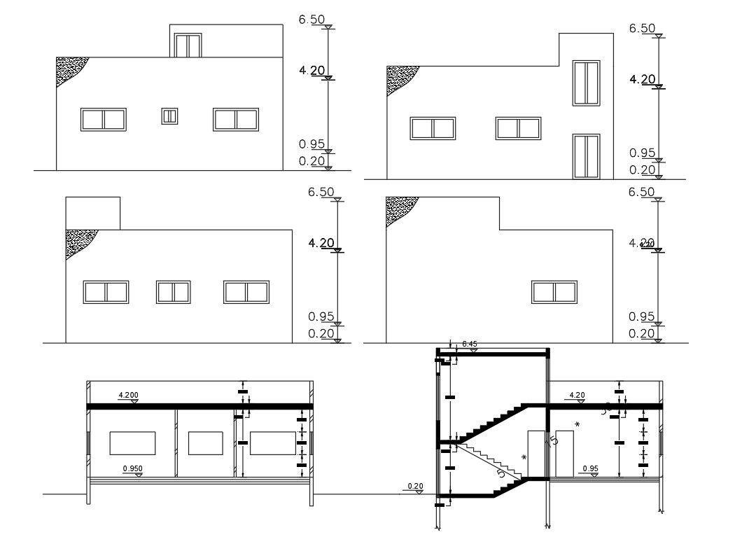 Simple House Elevations And Sections AutoCAD Drawing