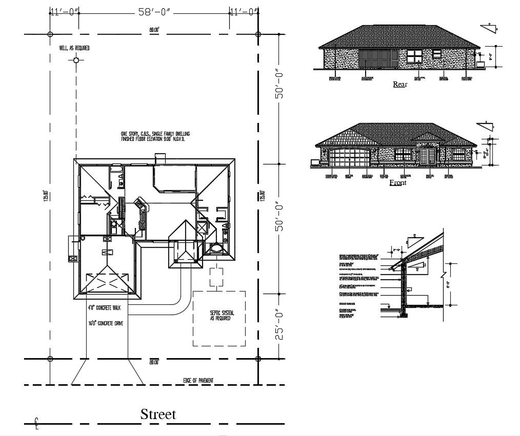 Simple House Plan With Elevation CAD File