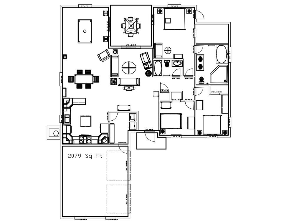 Simple House Plan With Fully Furnished Drawing DWG Free Download