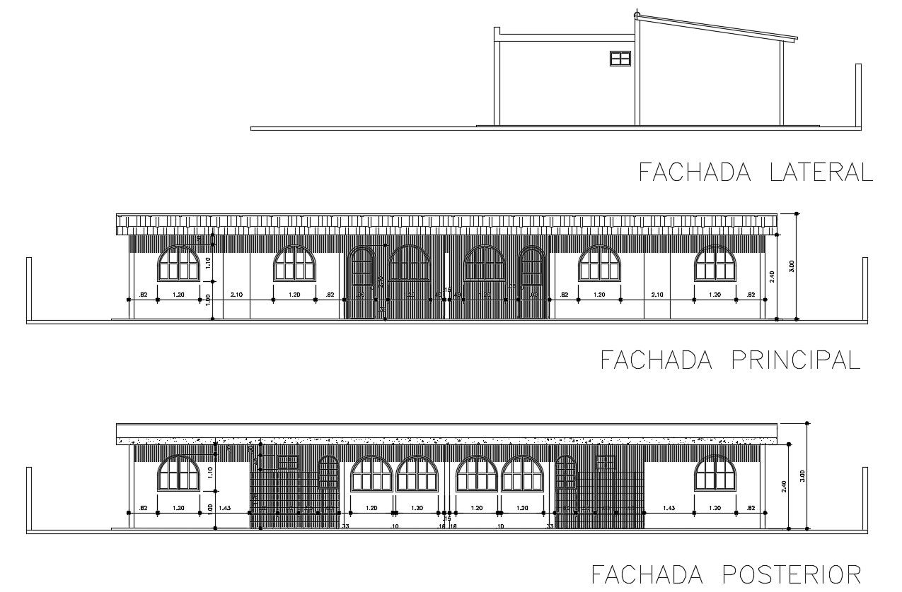 Simple House Elevation CAD Drawing with Front Side and Rear Views