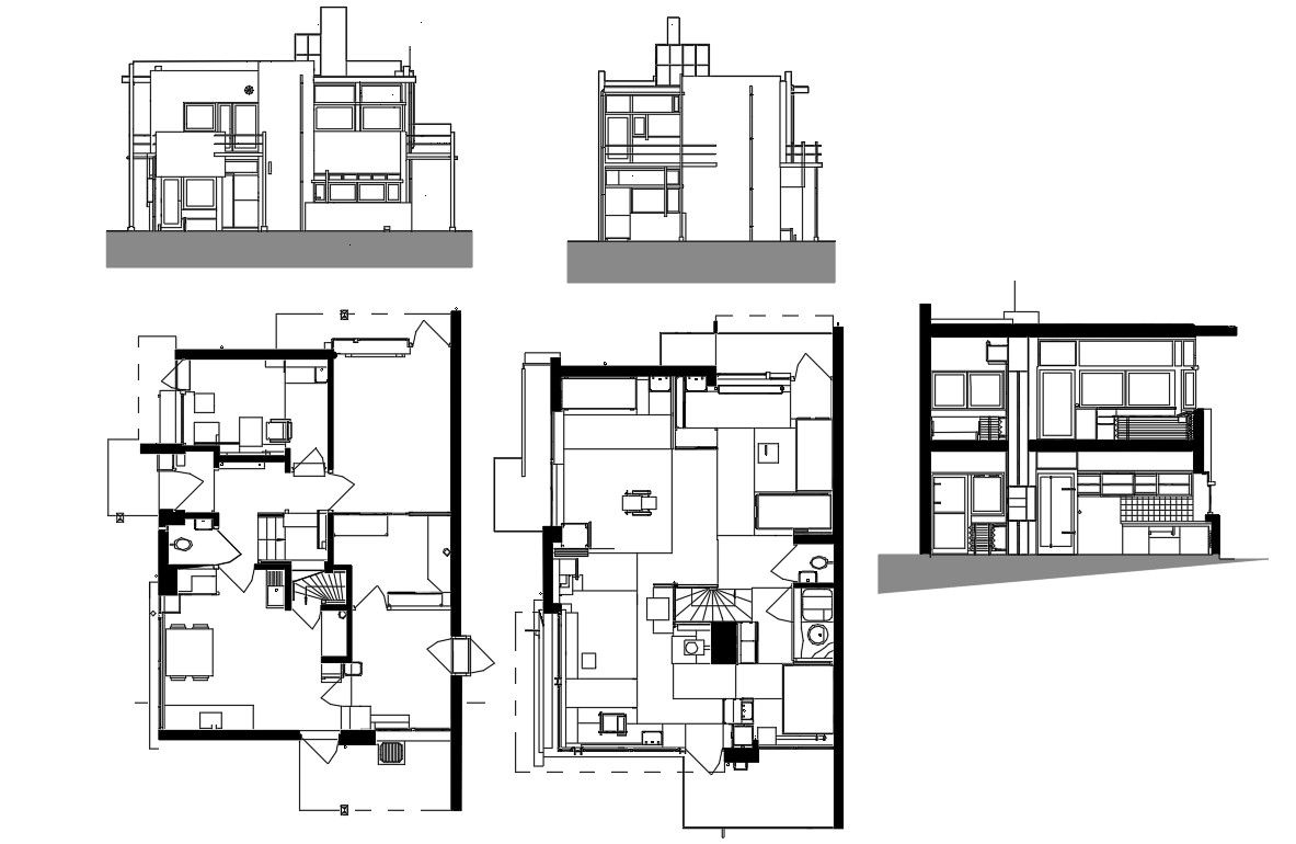 Simple House elevation and plan Design.of DWG file