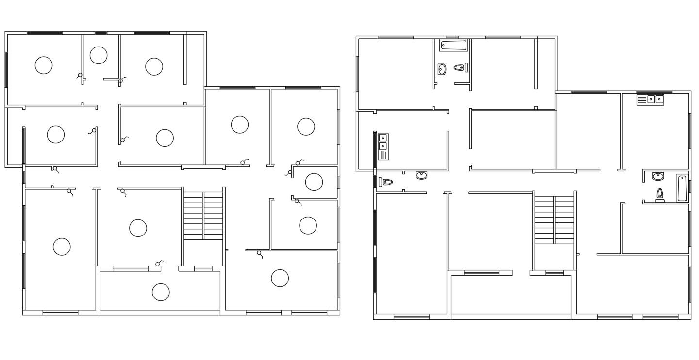 Simple Plan Of Residential Building Architectural Drawing Free