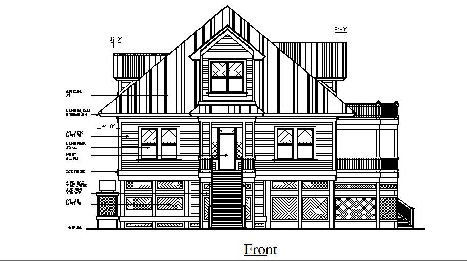 Simple house front elevation drawing dwg free file