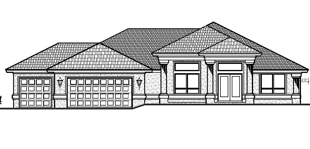 Simple one story house front elevation dwg file
