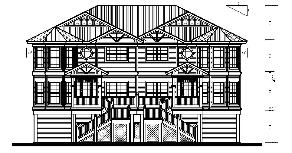 Simple roof house front elevation 2d cad drawing