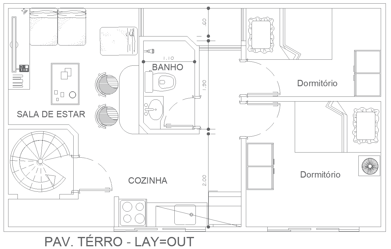 2 BHK Simple House Floor Plan in AutoCAD DWG Drawing