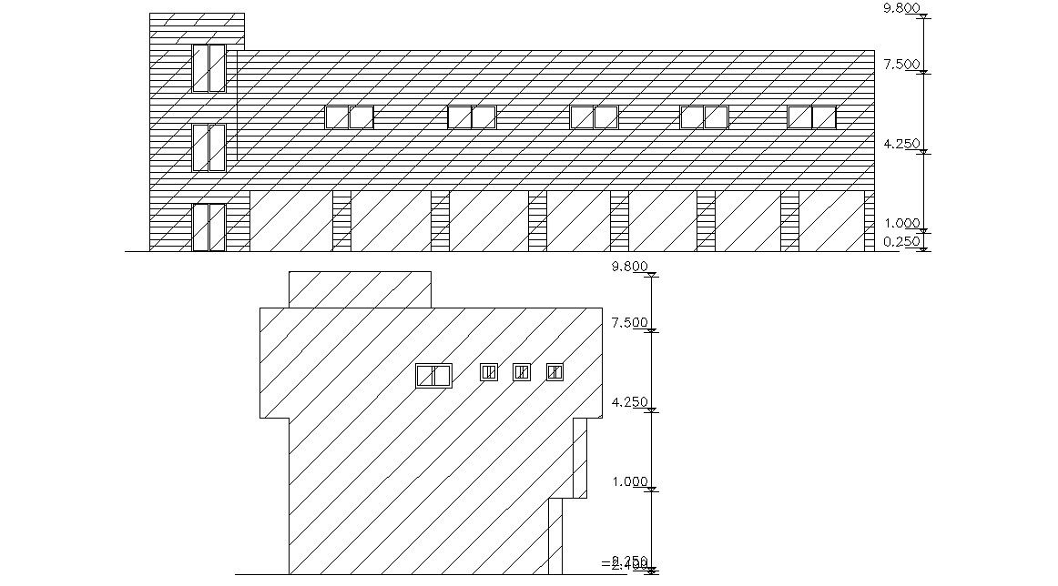 Simple Elevations Of Residential Building Design AutoCAD File