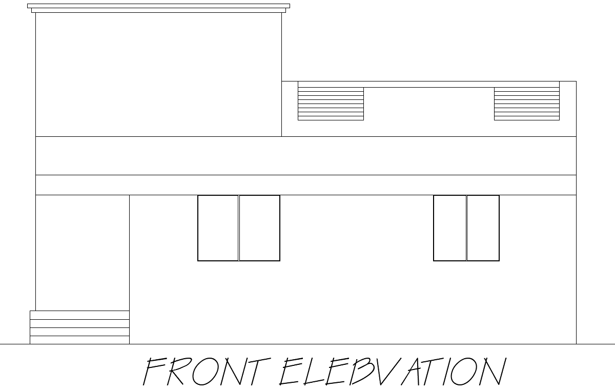 Simple House Front Elevation Layout in AutoCAD DWG File