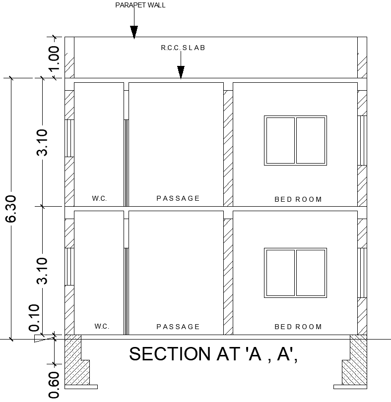 House Section Layout Design in AutoCAD DWG for Residence