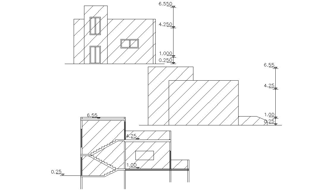 Simple Two Elevations And Section Of House AutoCAD File