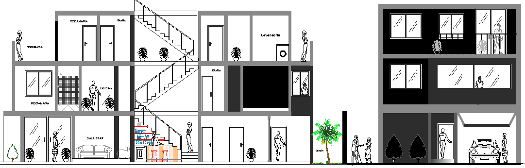 Single Family Dwelling House Architecture Layout, Elevation dwg file