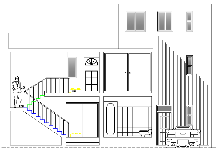 Single Family Home Design and Elevation dwg file
