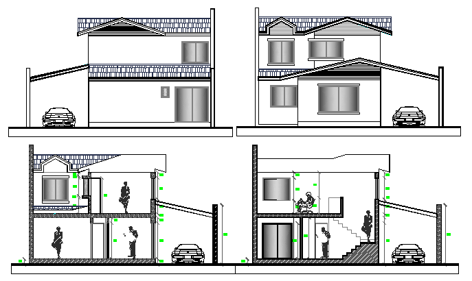 Single Family House Elevation and section Details dwg file