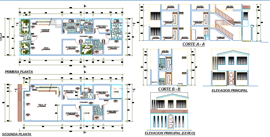 Single Family House Plan and Elevation dwg file