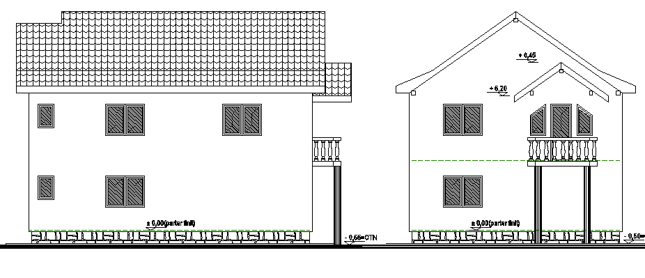 Single Family Housing Front and Beck Elevation Design dwg file