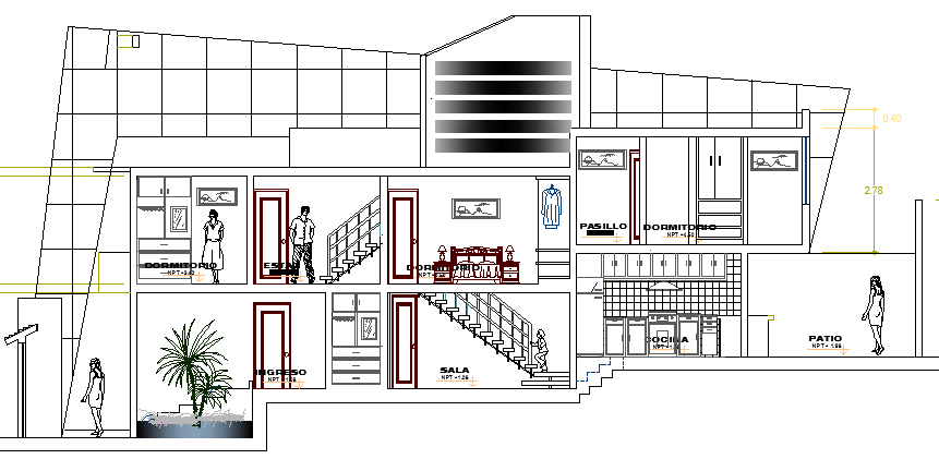 Single Family and Multi Flooring House Elevation Plan dwg file