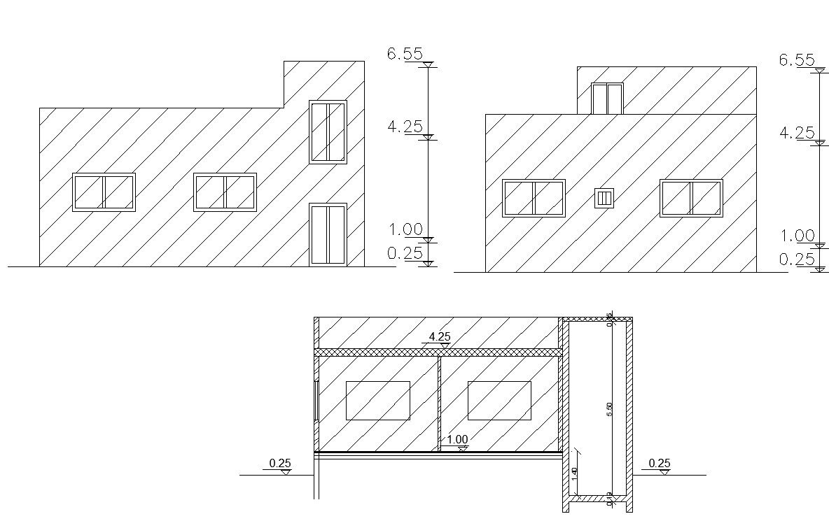 Single Floor Elevations And Section AutoCAD Drawing