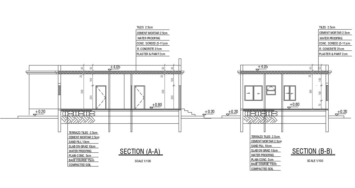 Single Floor House Building Section Drawing With RCC Description