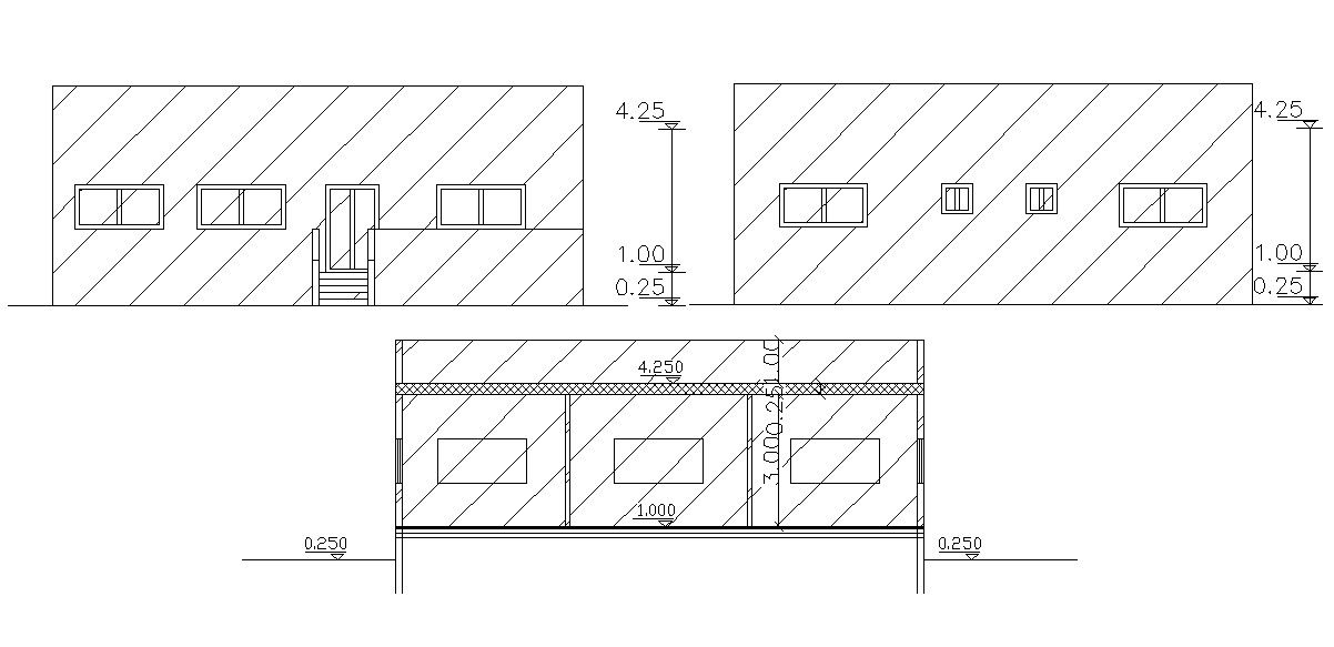 Single Floor House Elevations And Section DWG Drawing