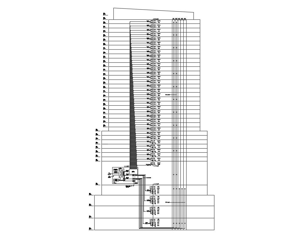 Single Line High Rise Commercial Plaza Front Elevation AutoCAD File