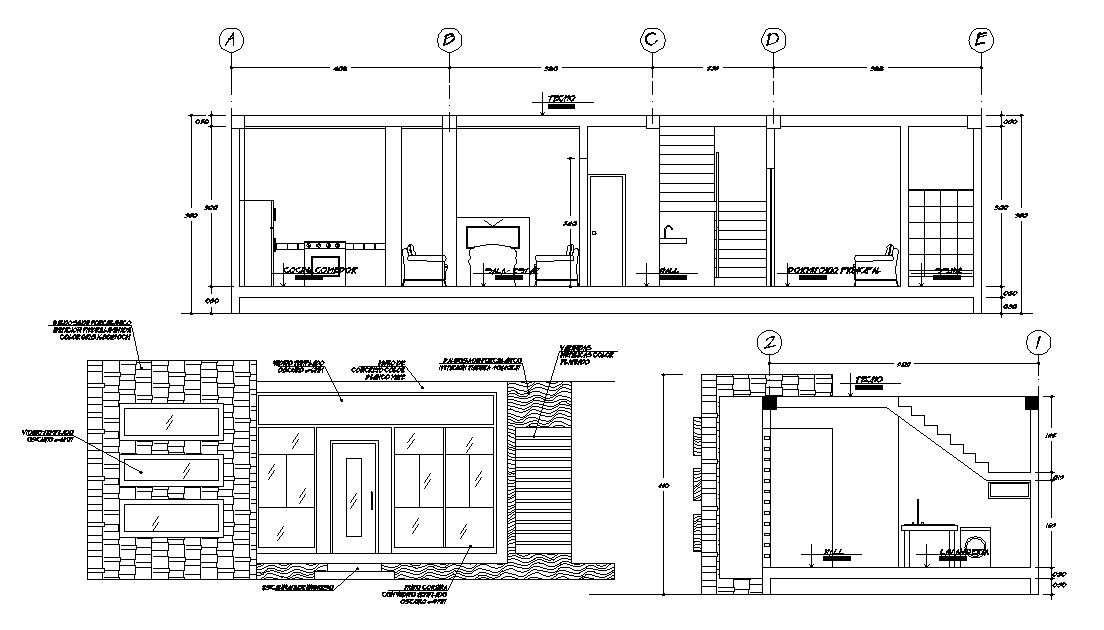 Single Storey House Elevation and Section CAD Drawing