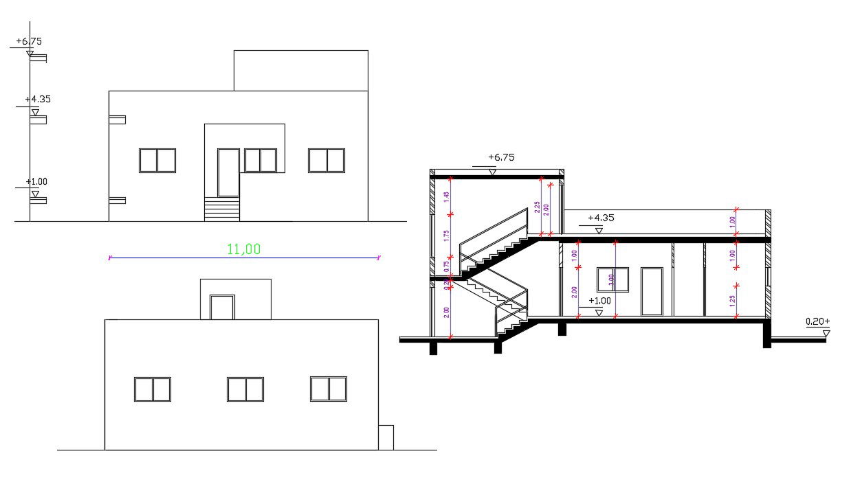 Single Storey House Section Elevation Design CAD File