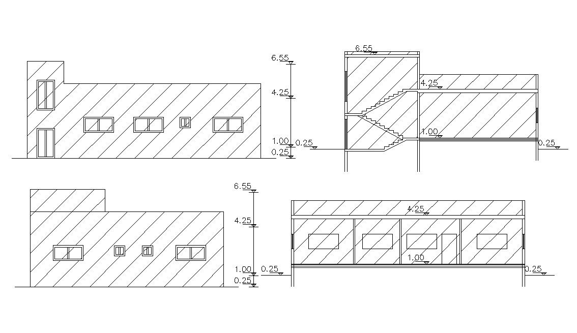 Single Storey House Sectional Elevation Design DWG File
