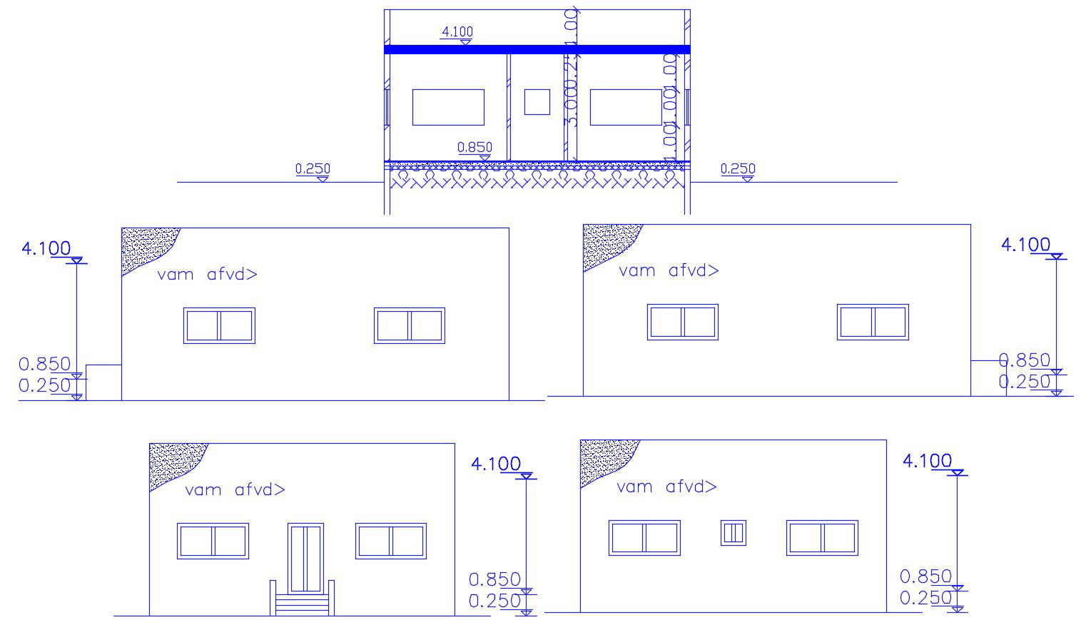Single Story Building Elevations And Section Design CAD File